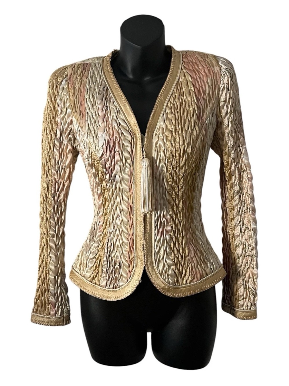 Vintage Jeanne MarcWomen's Champagne-Blend Textured Zip-Front Jackets sz SP2